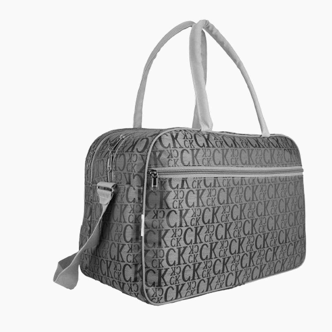 Gray handbag with brand logo pattern on a white background -Gray