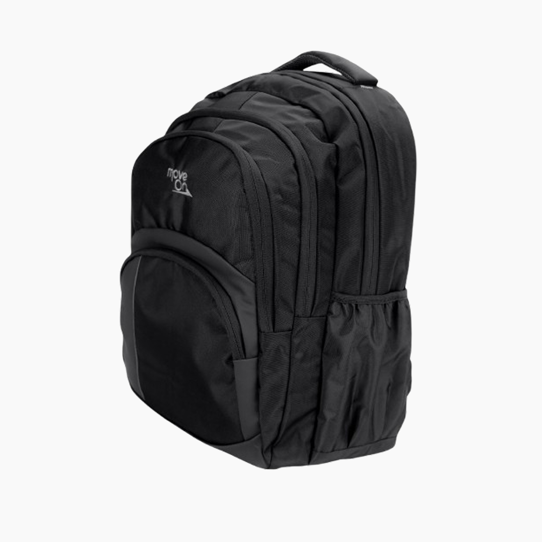 Black backpack with a brand logo on a white background -Black