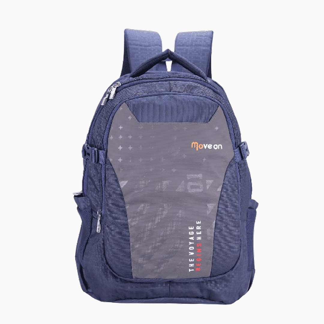 Blue backpack with gray back panel on a white background -Navy