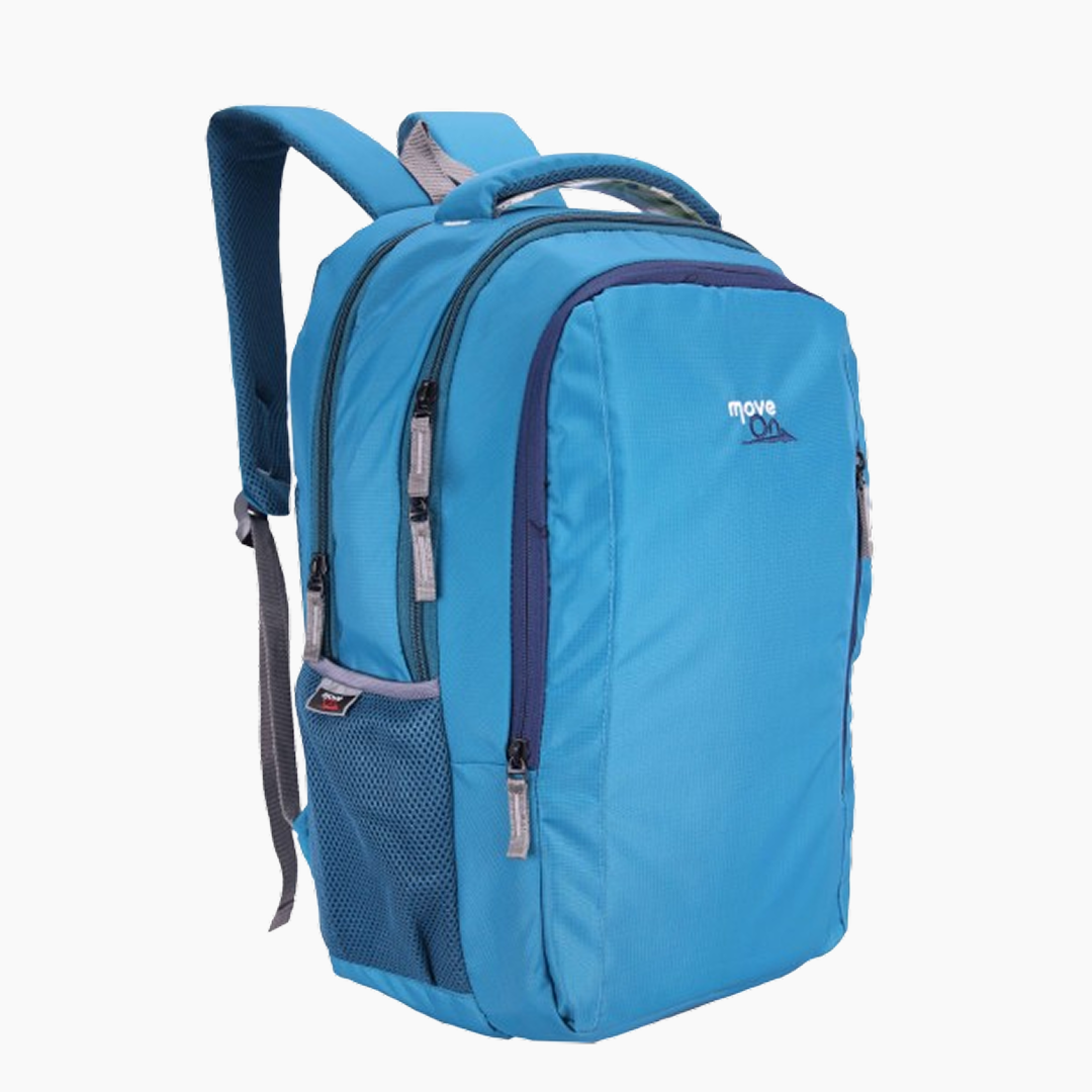 Blue backpack with visible brand logo on a white background -Blue
