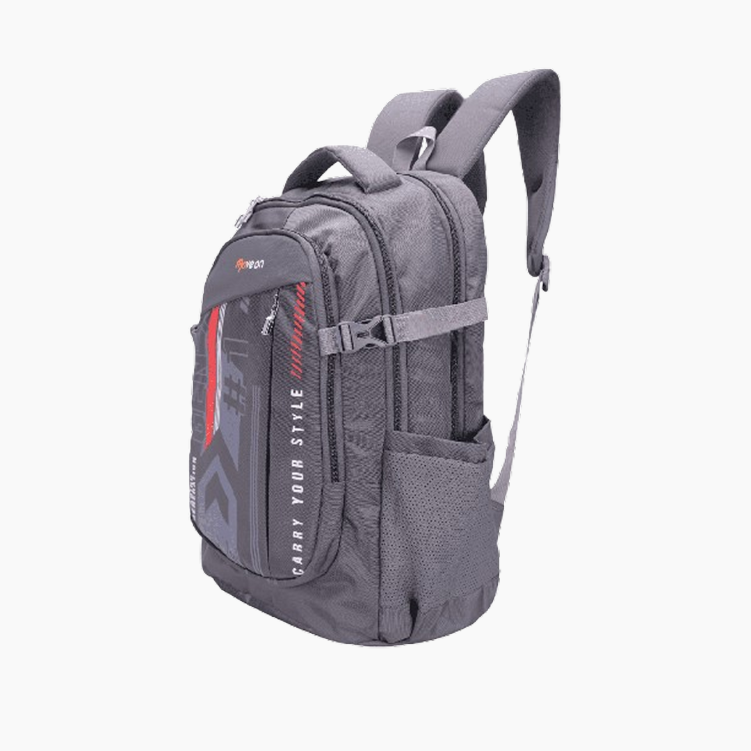 Gray backpack with red accents on a white background -Gray