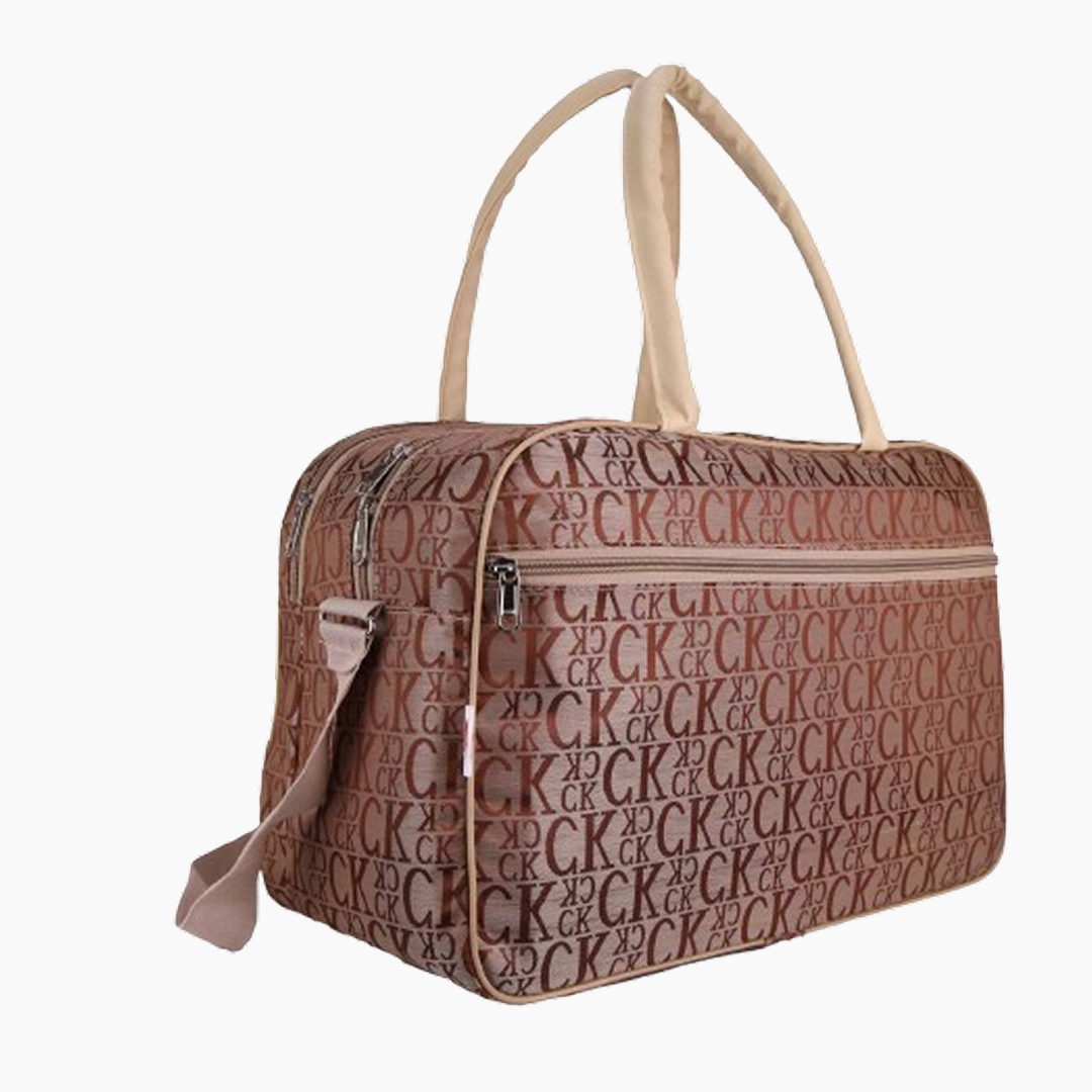 Brown handbag with 'CK' pattern on a white background -Tan