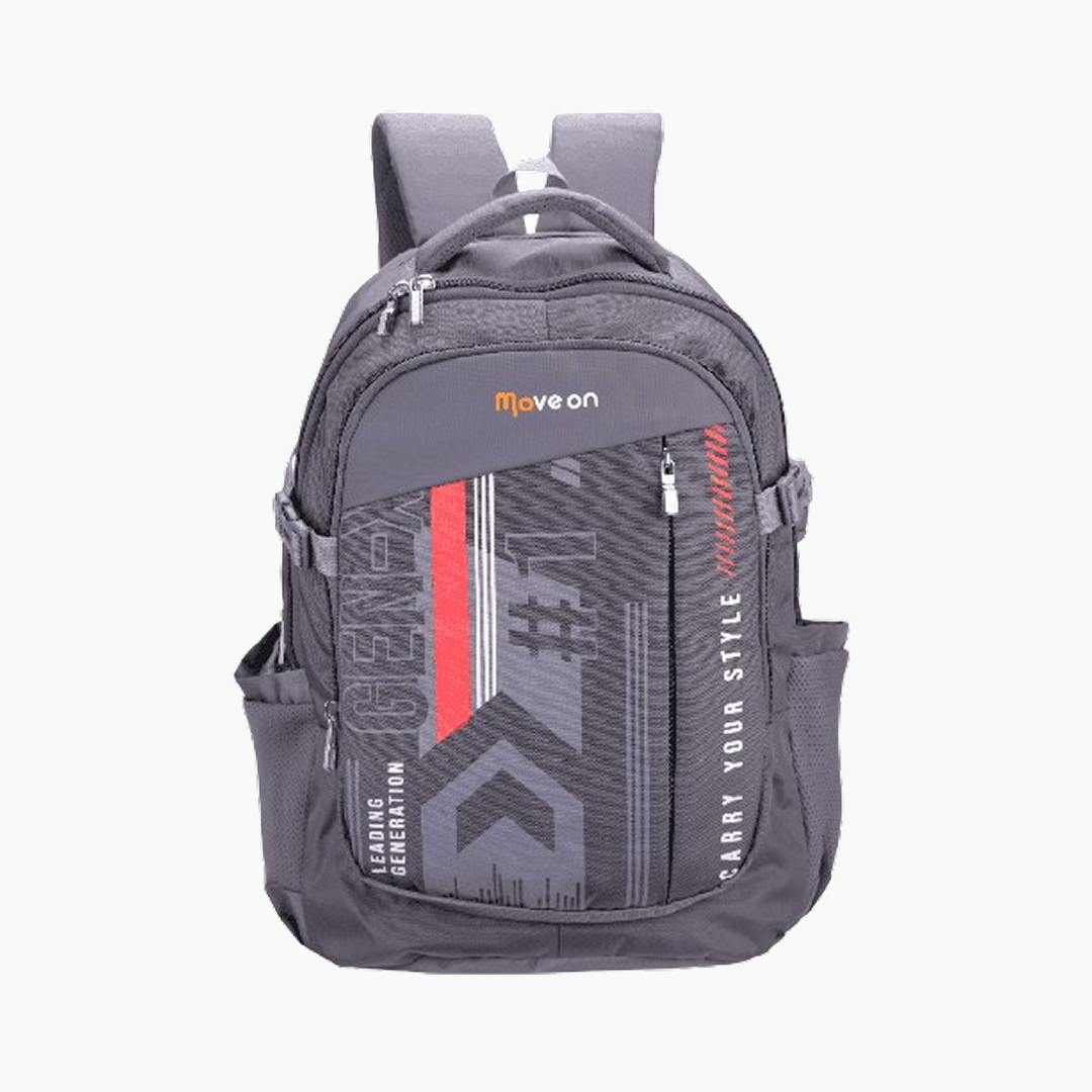 Gray backpack with branding on a white background -Gray