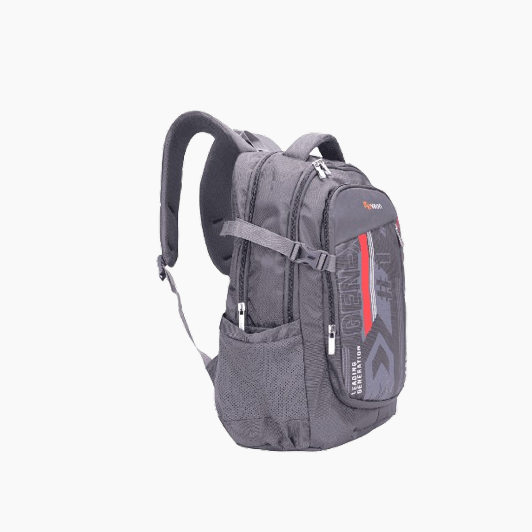 Gray backpack with visible branding on a white background -Gray