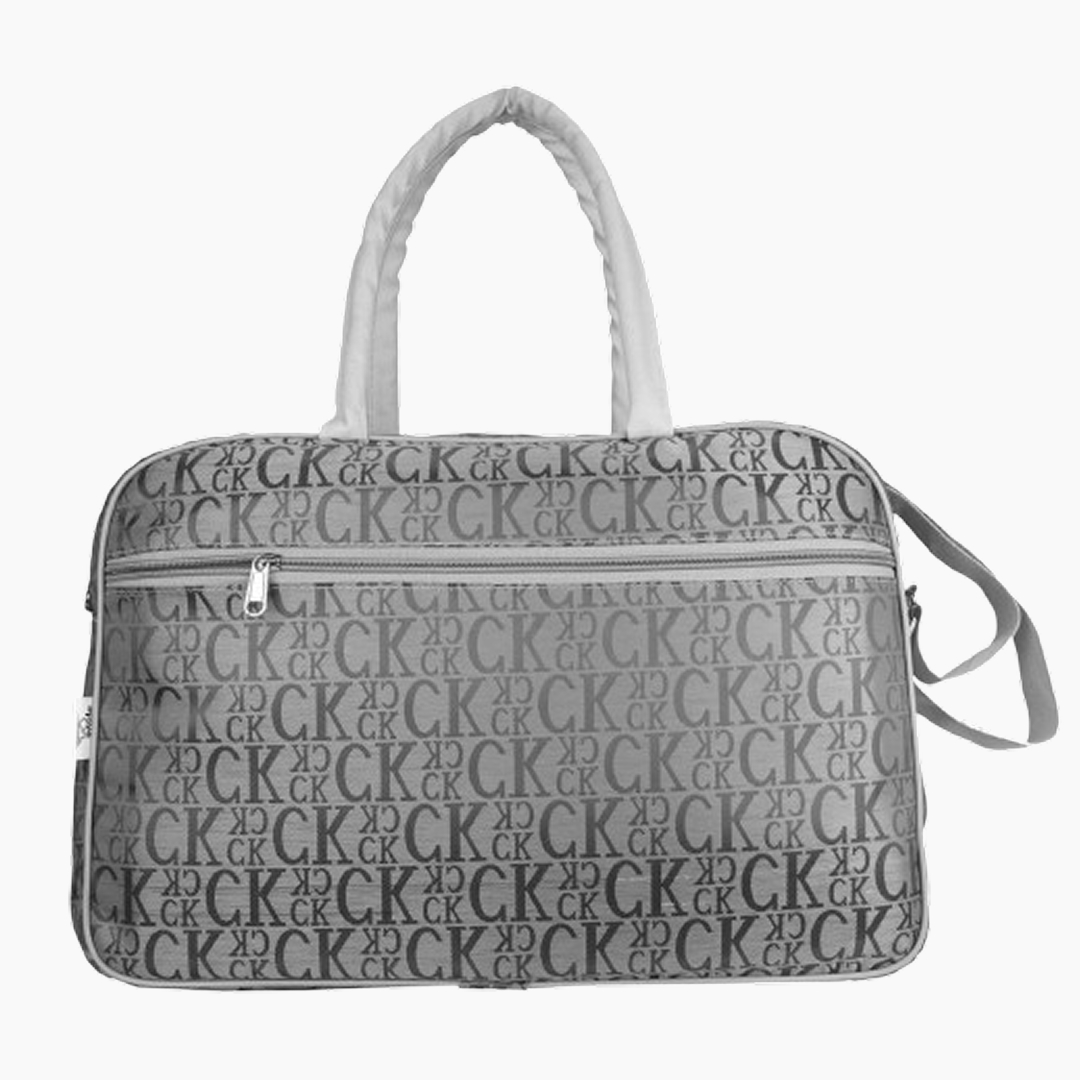 Gray handbag with a pattern of 'CK' logos on a white background -Gray