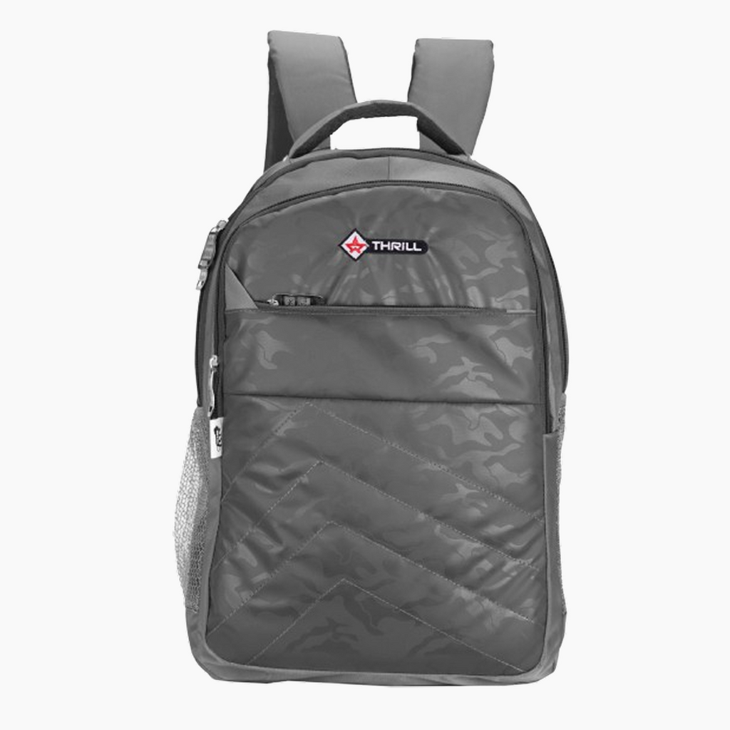 Gray backpack with a visible brand logo on a white background -Gray