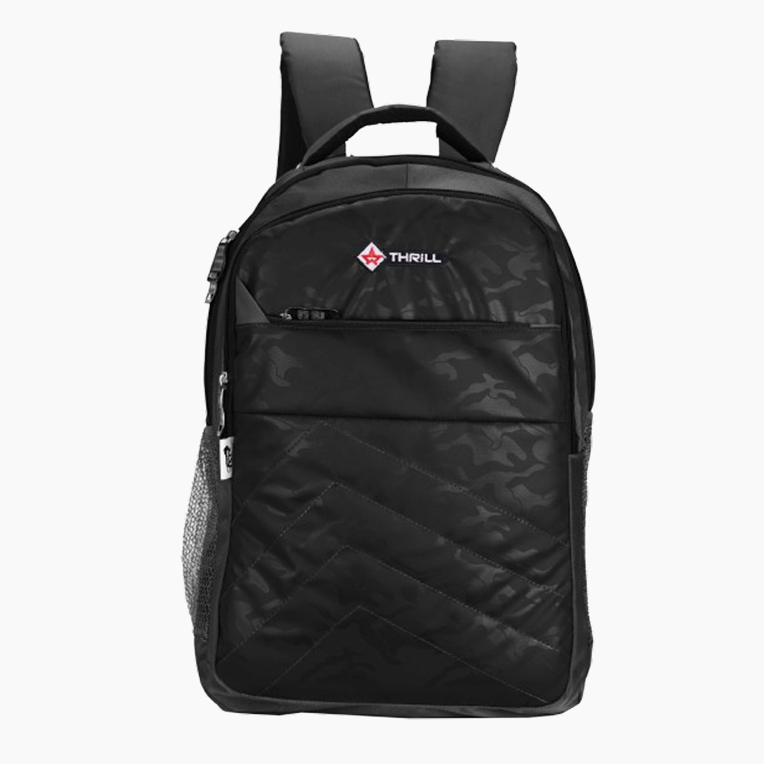 Black backpack with a visible brand logo on a white background -Black