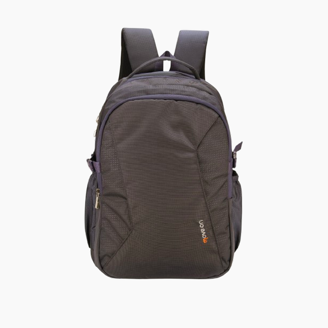 Gray backpack with visible brand logo on a white background -Grey