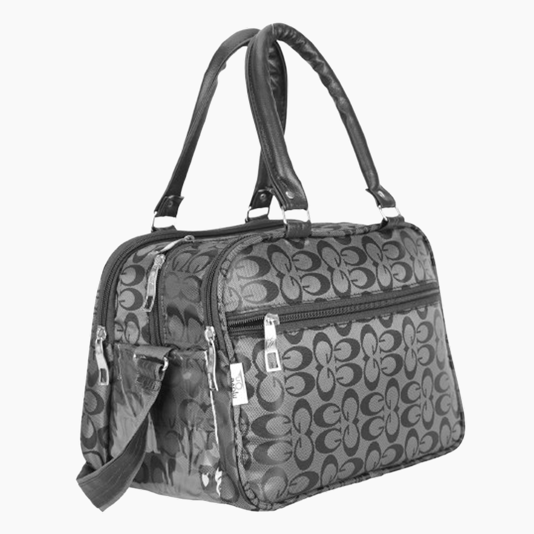 Patterned handbag with black handles on a white background -Gray