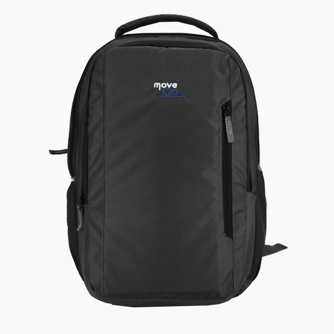 Black backpack with 'move' logo on a white background -Black