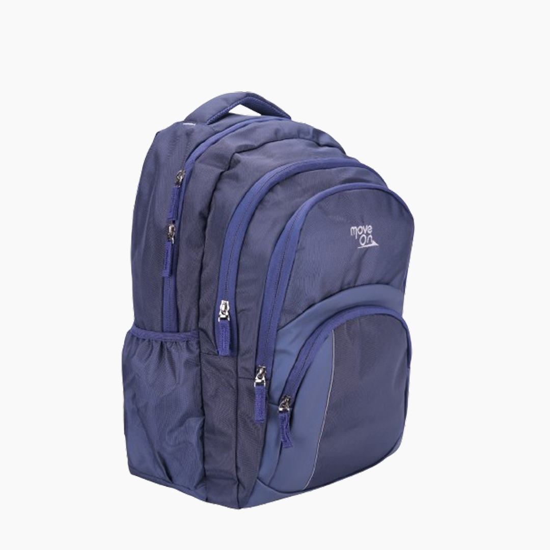 Blue backpack with visible brand logo on a white background -Blue