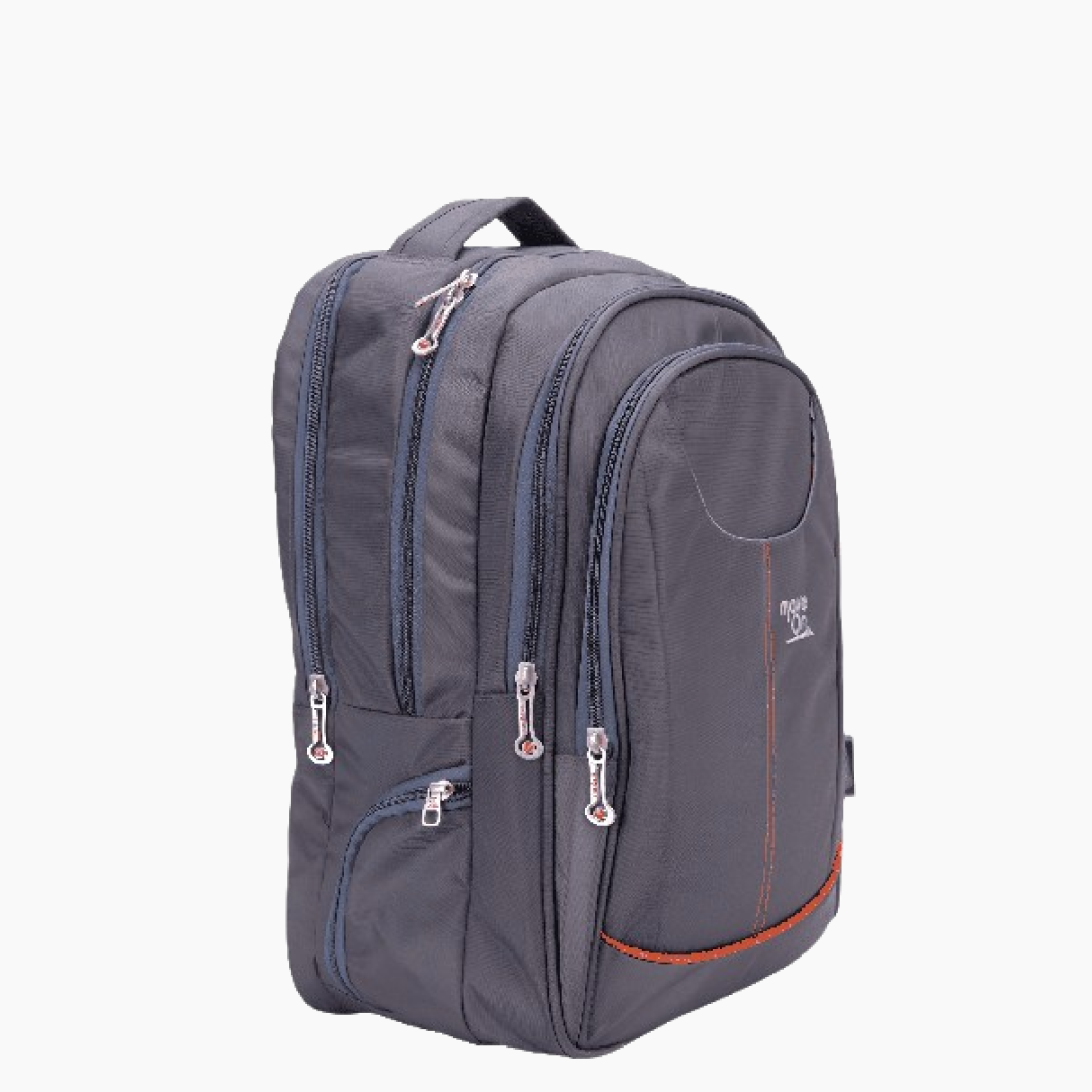 Gray backpack with multiple zippers on a white background -Grey