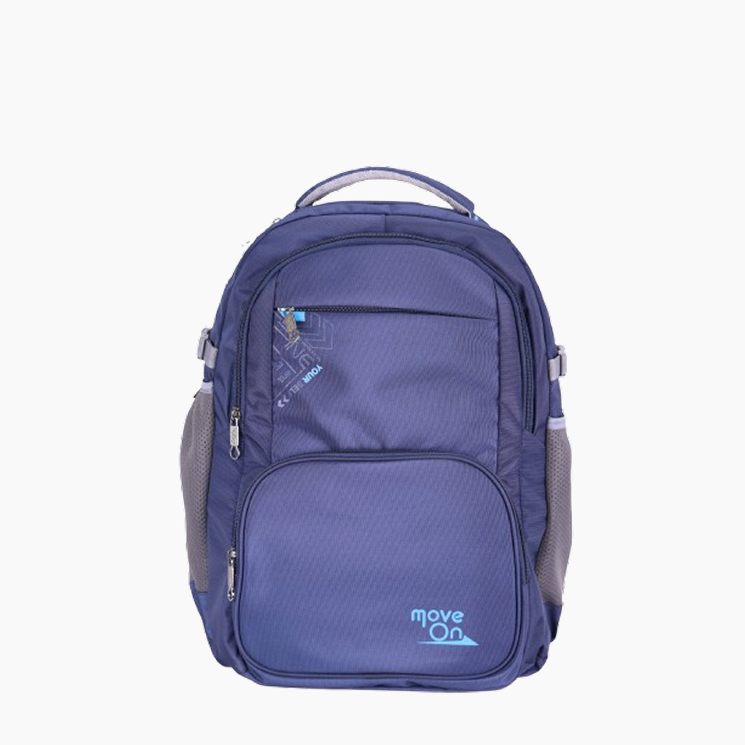 Blue backpack with gray accents on a white background -Blue