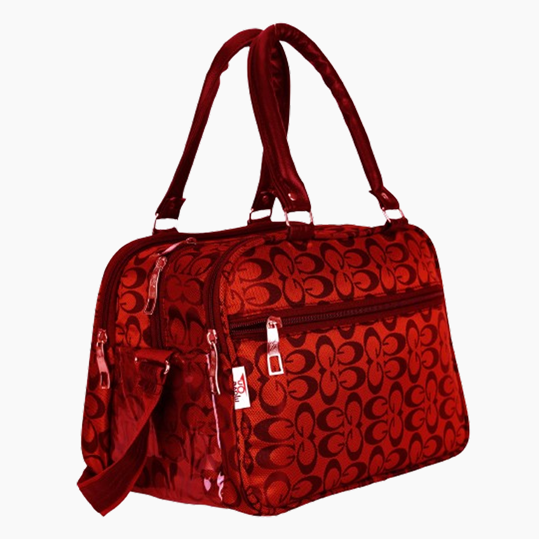 Red handbag with a pattern on a white background -Red