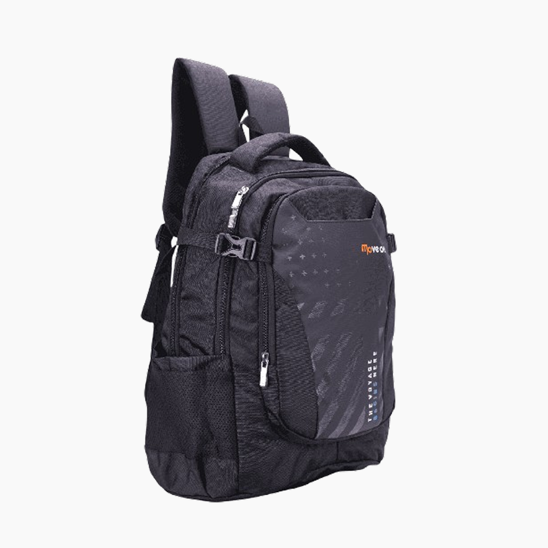 Black backpack with visible brand logo on a white background  -Black
