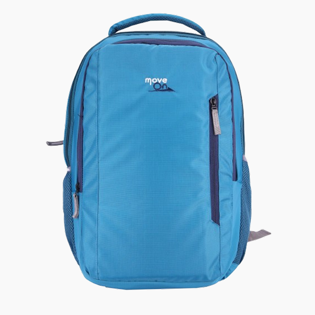 Blue backpack with a visible brand logo on a white background -Blue