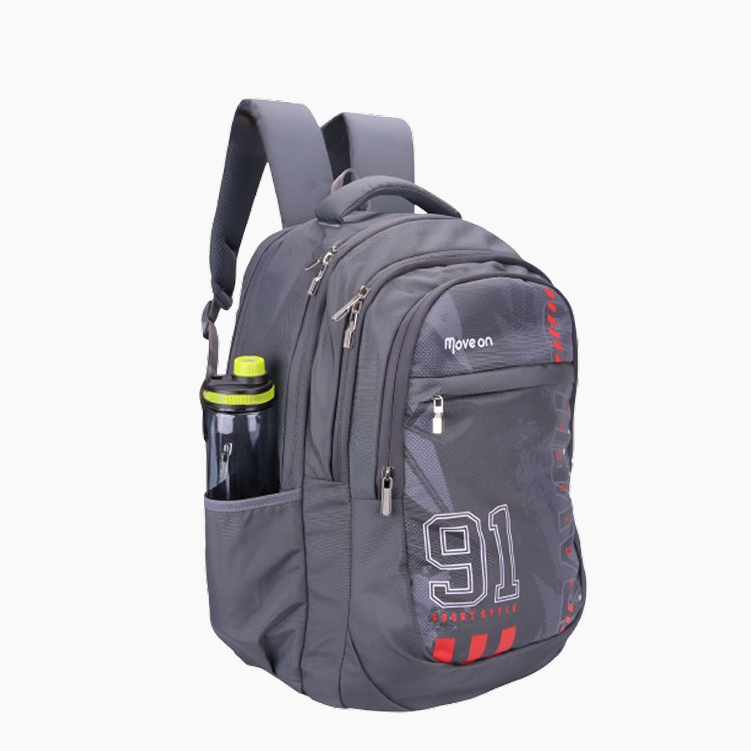 Gray backpack with '91' design on a white background -Dark Grey