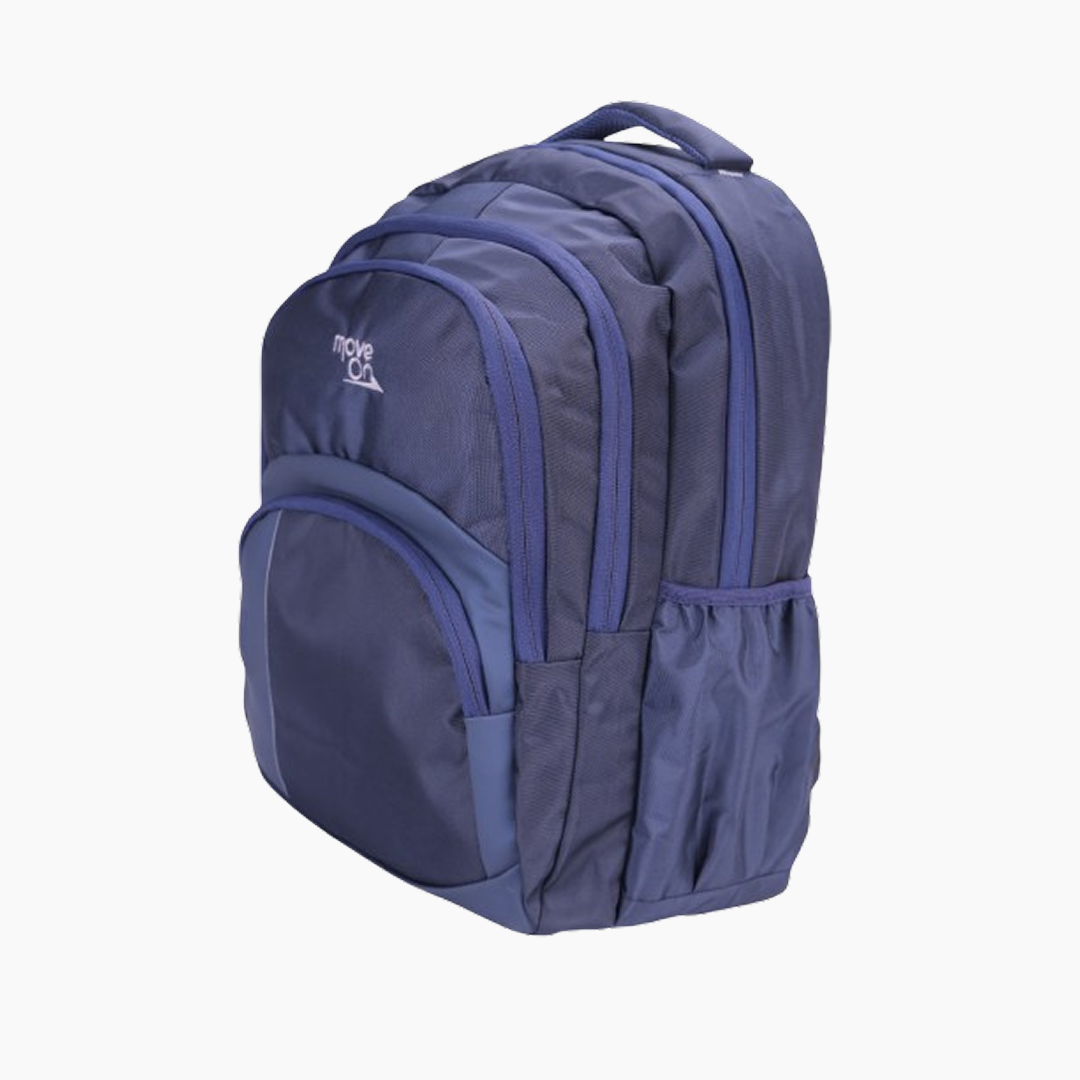 Blue backpack with a visible brand logo on a white background -Blue