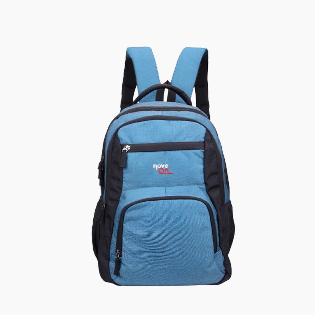 Blue backpack with black accents on a white background -Blue