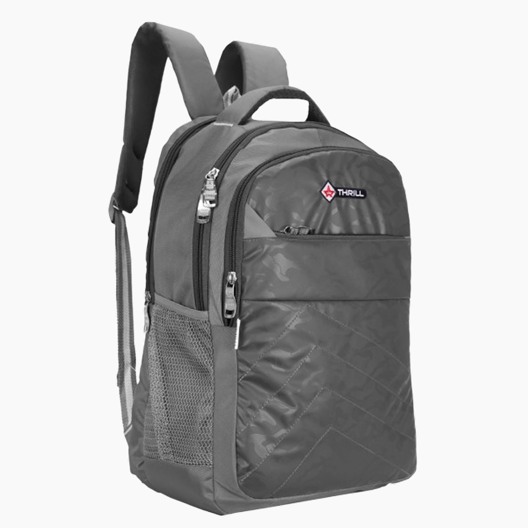 Gray backpack with a brand logo on a white background -Gray