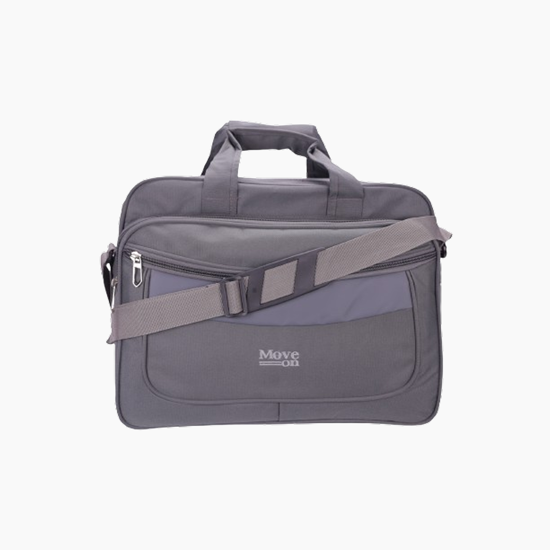 Gray briefcase with shoulder strap on a white background -Gray