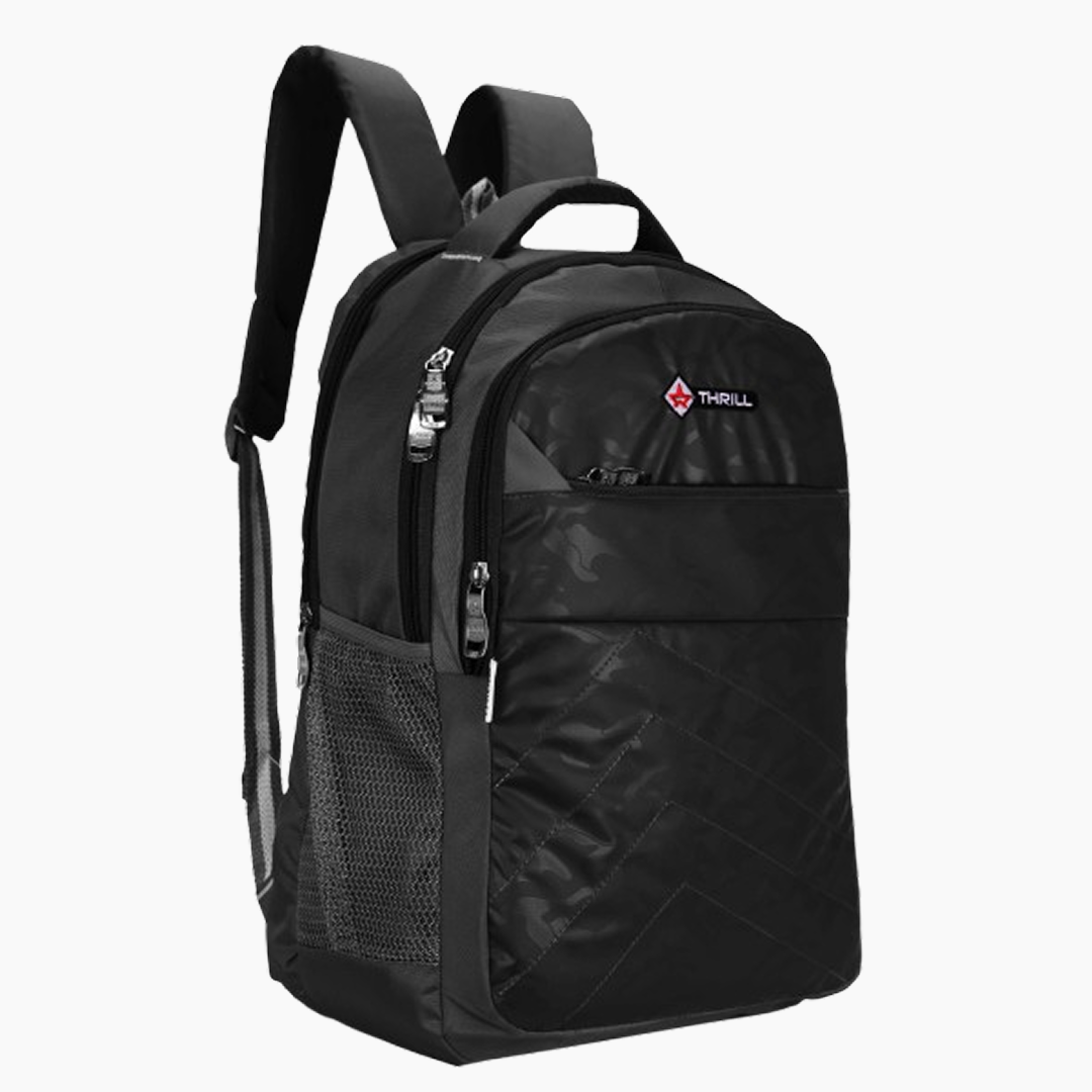 Black backpack with a brand logo on a white background -Black