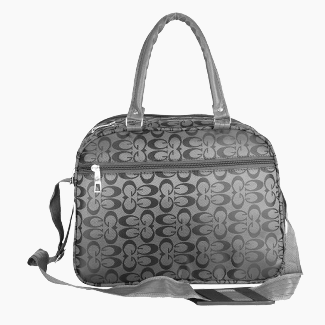 Gray handbag with a butterfly pattern on a white background -Gray