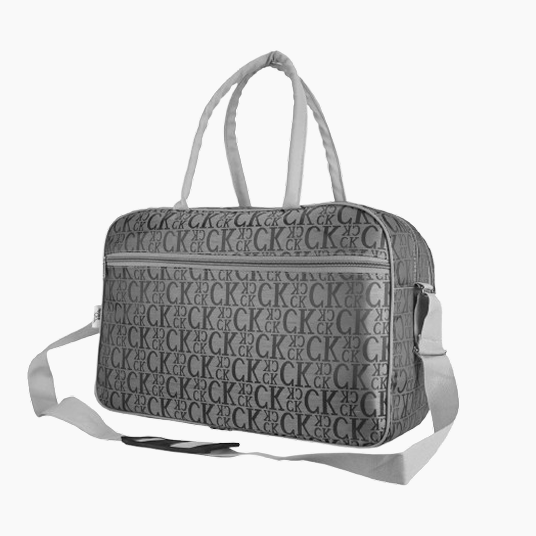 Gray duffel bag with monogram pattern on a white background -Gray