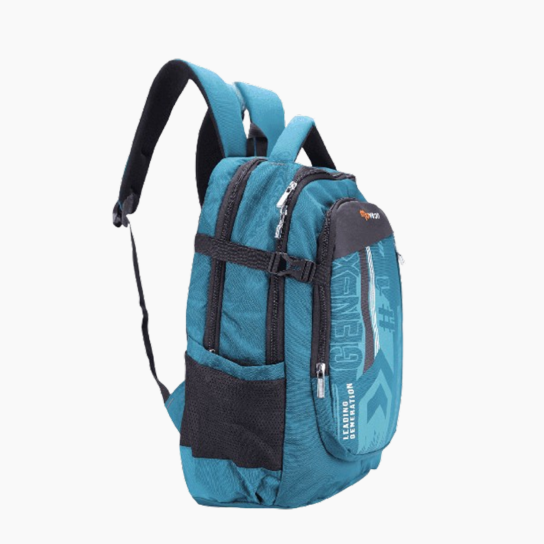 Blue backpack with black straps on a white background -Teal