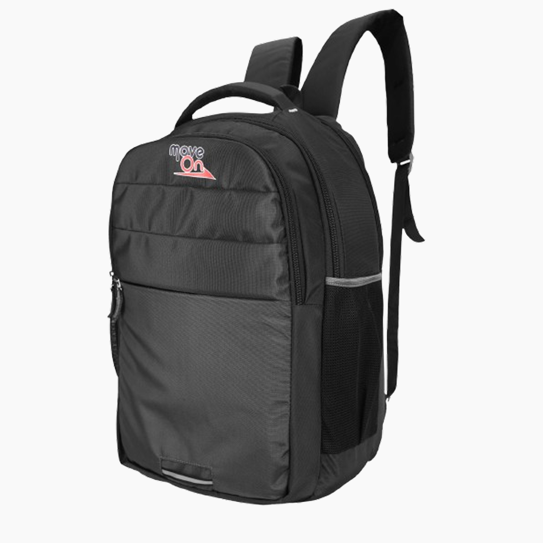 Black backpack with a visible brand logo on a white background -Black