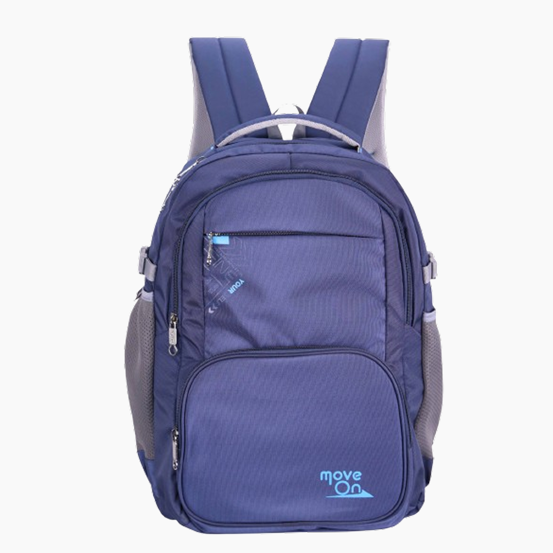 Blue backpack with gray accents on a white background -Blue
