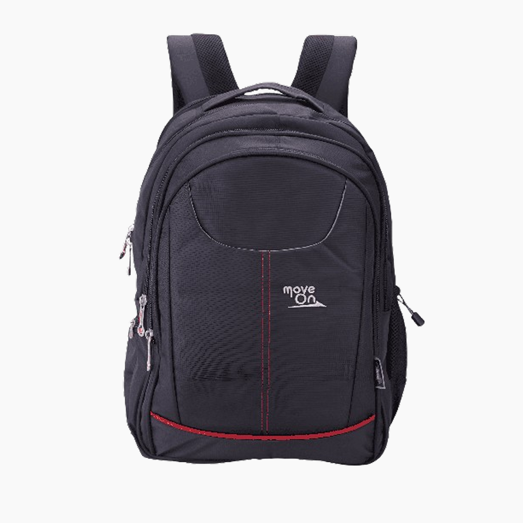 Black backpack with red accents on a white background -Black