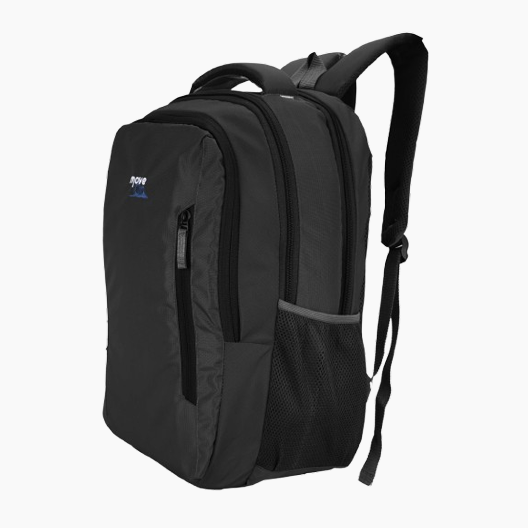 Black backpack with a visible brand logo on a white background -Black