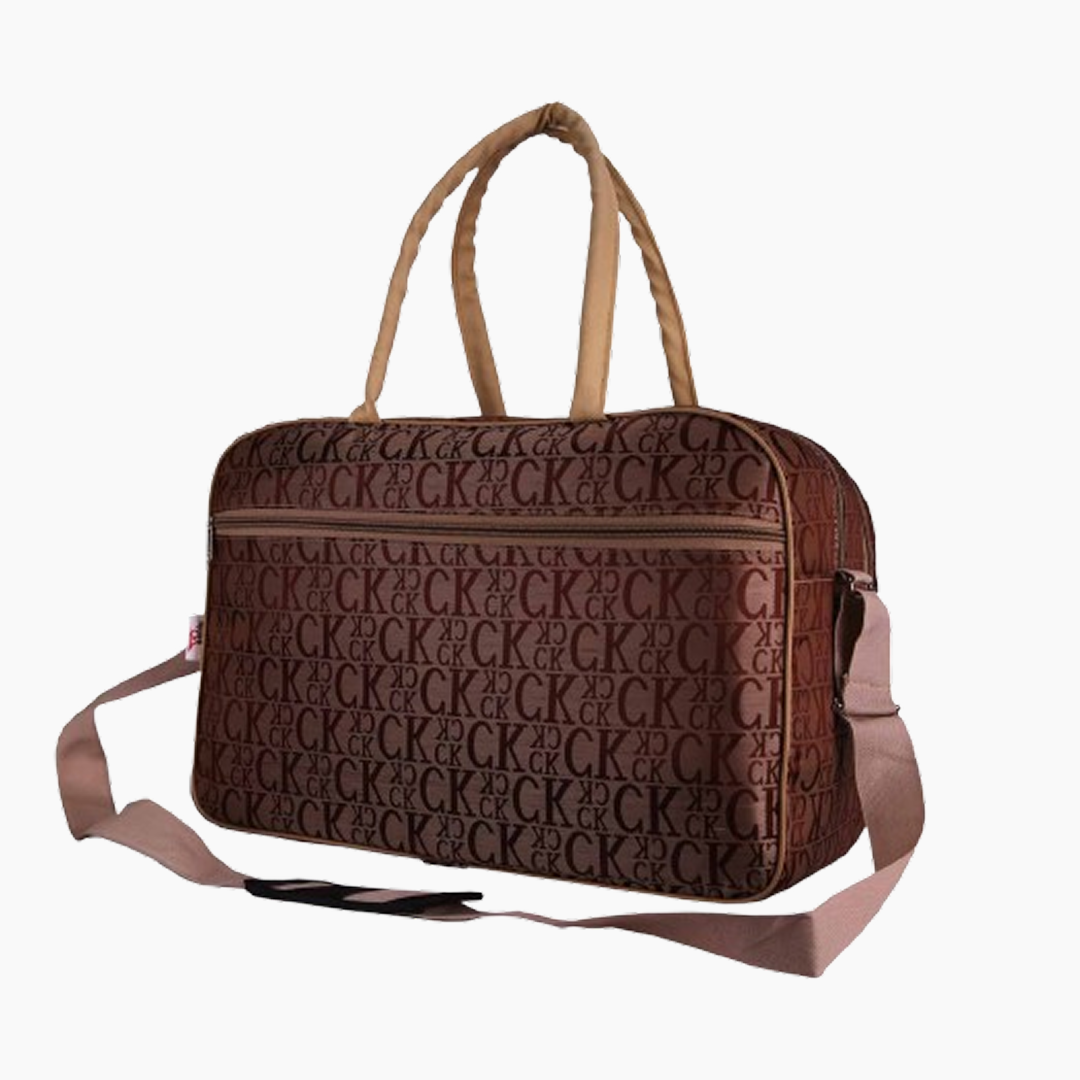 Brown duffel bag with a pattern on a white background -Brown