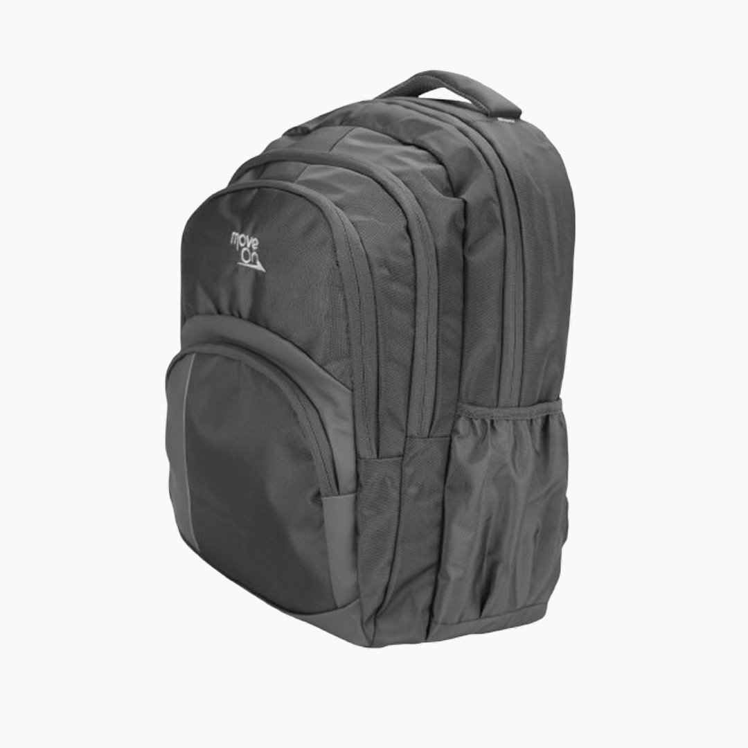 Gray backpack with a brand logo on a white background -Gray