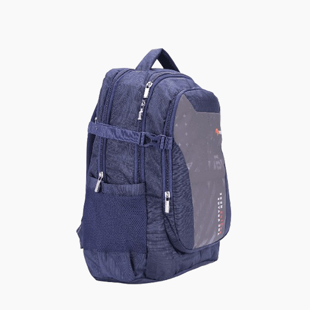 Navy blue backpack with gray accents on a white background -Navy
