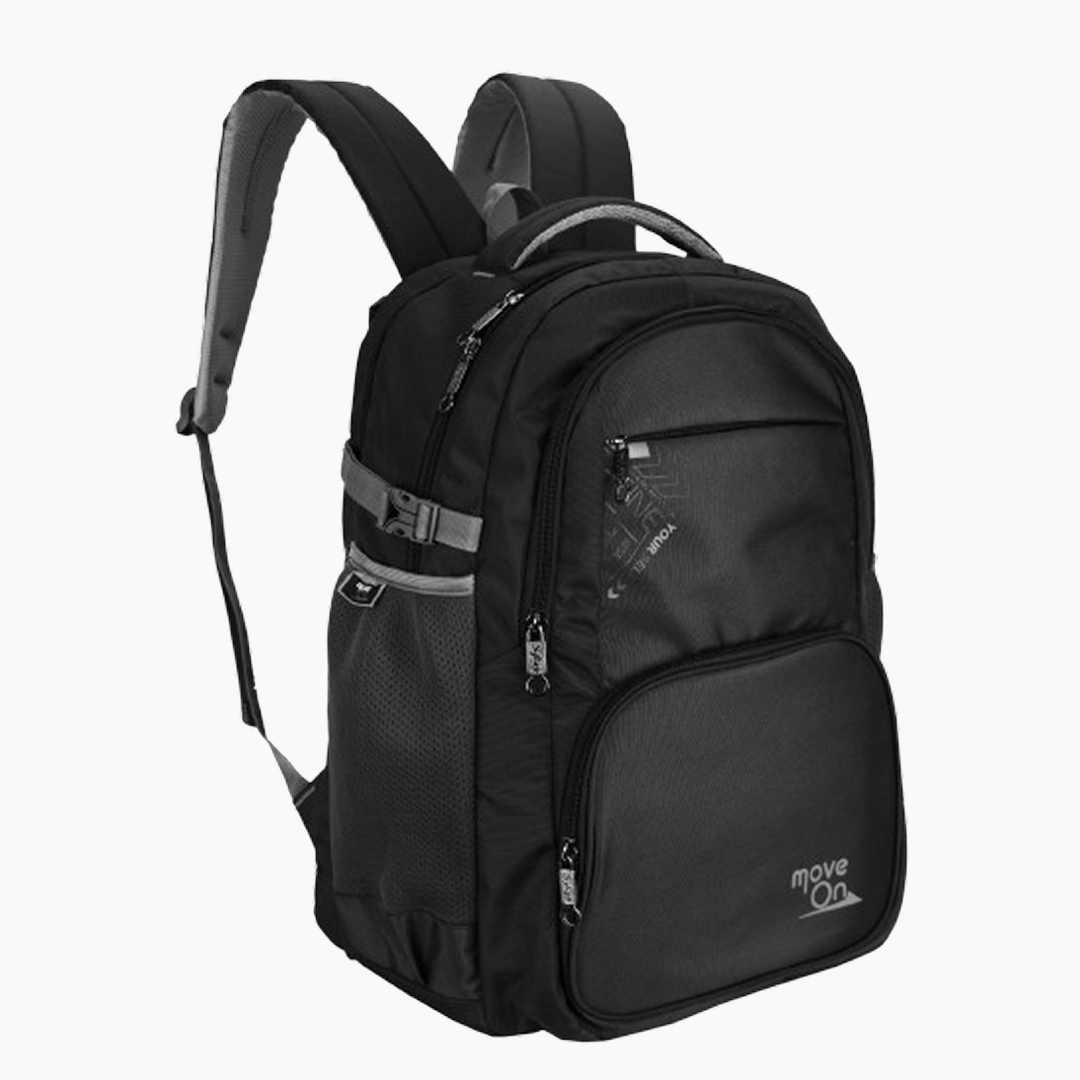 Black backpack with visible brand logo on a white background -Black