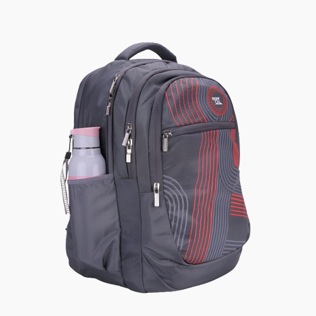 Gray backpack with red accents on a white background -Grey