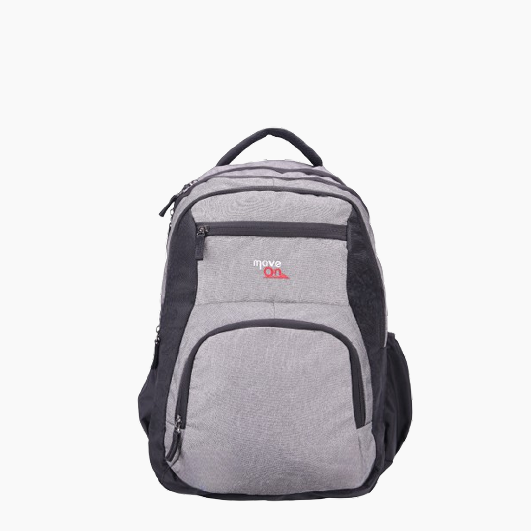 Gray backpack with a visible brand logo on a white background Off White
